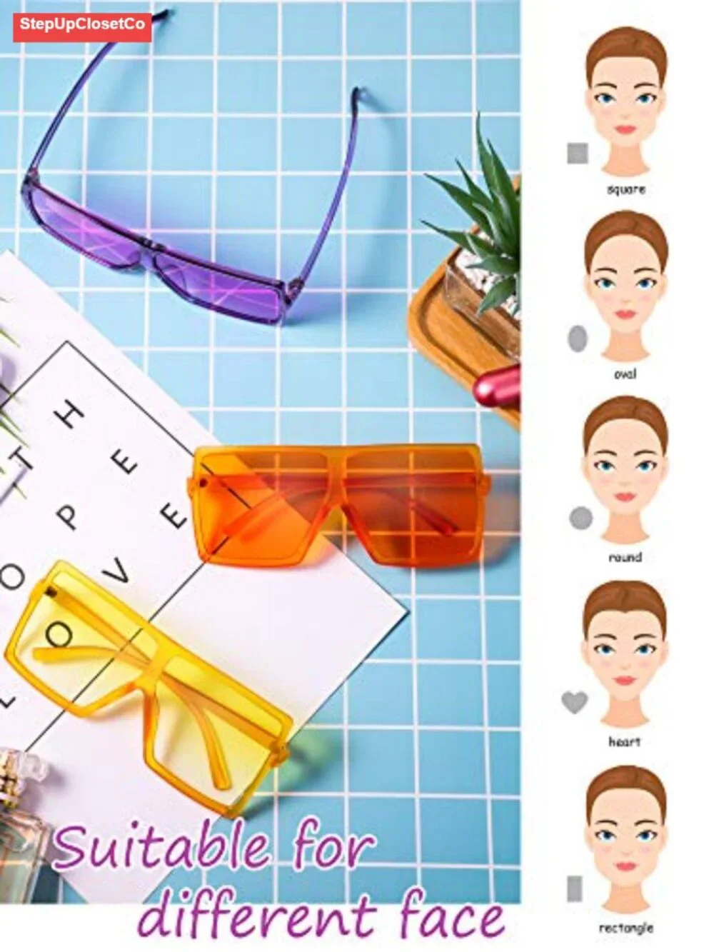 3 Pack Oversized Square Sunglasses Flat Top Fashion Shades